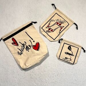 Brighton 3-Piece Cream Canvas Travel Bag Set Girl Friends Charger Wash Me